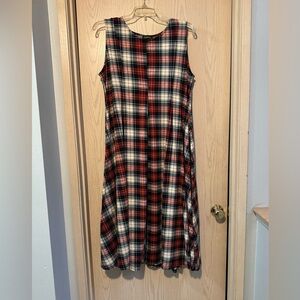 Vintage Red and Black Plaid Sleeveless A Line Maxi Dress size 1XL